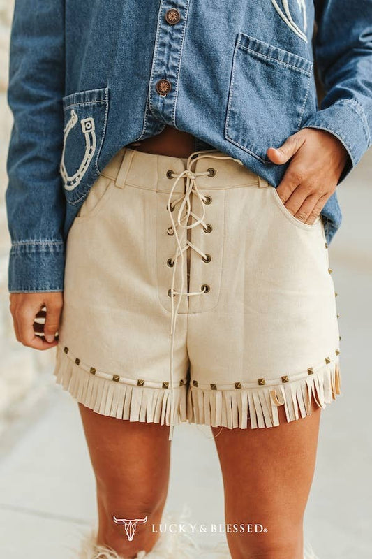 Dusty Trail Fringe Shorts – Sand