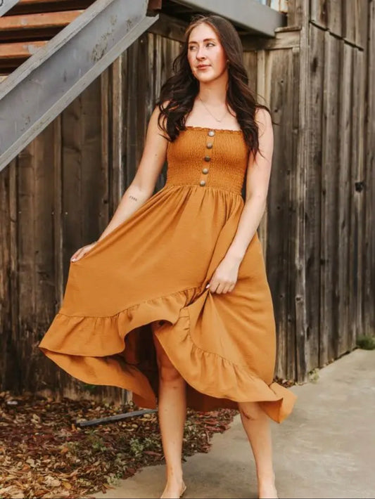 Dusty Trail Smocked Midi Dress