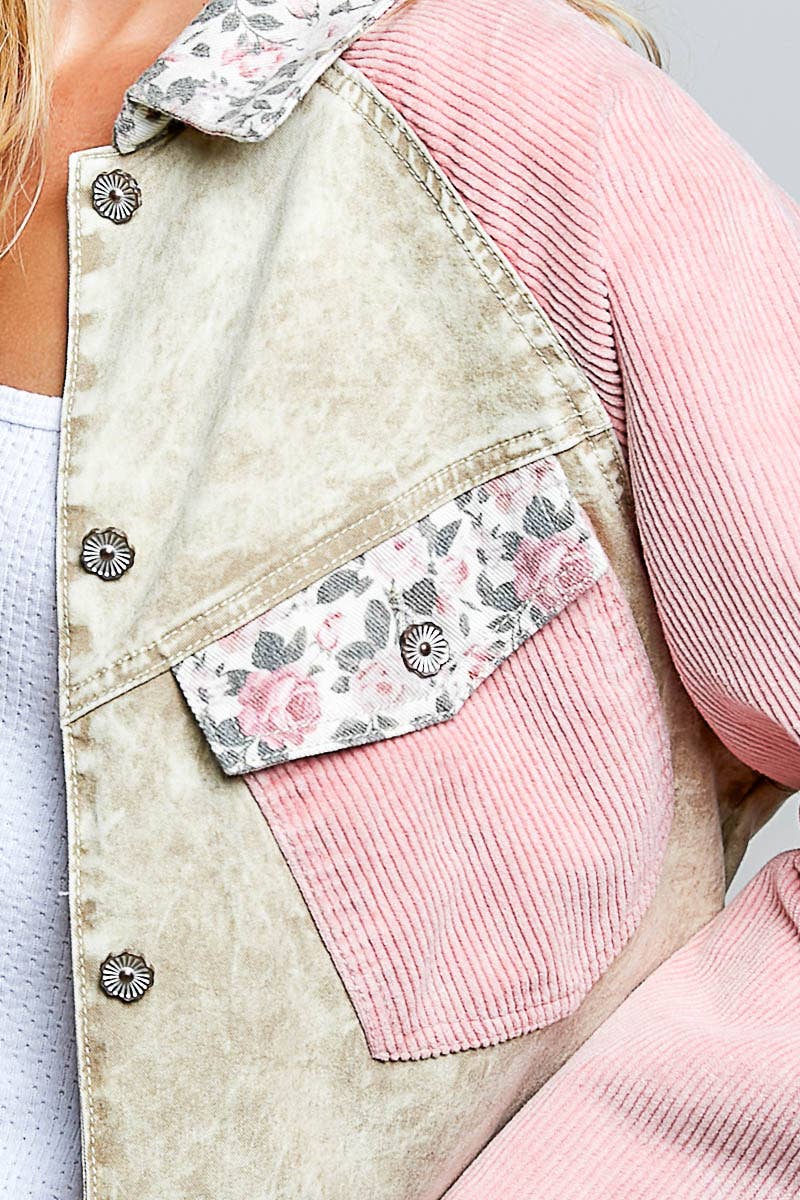 Soft Corduroy Sleeves Contrast Cropped Patchwork Jacket