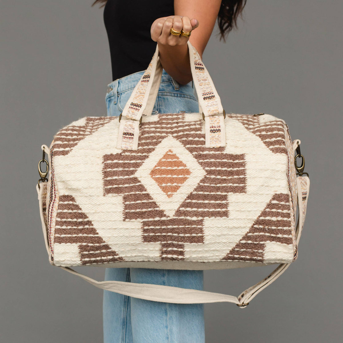 Cream, Brown & Rust Western Duffel