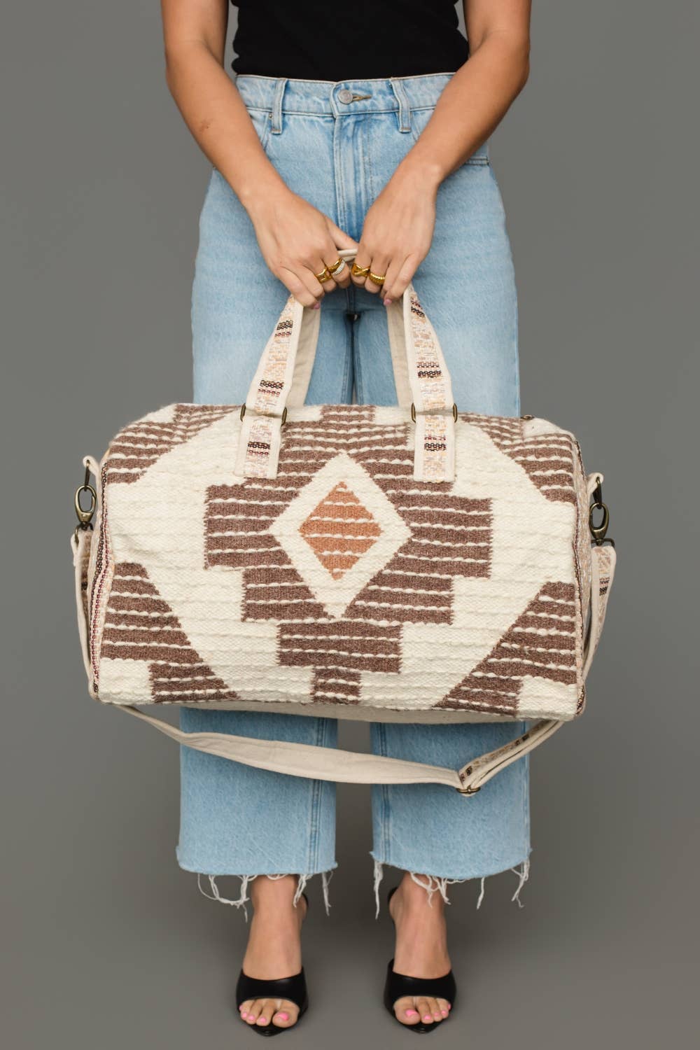 Cream, Brown & Rust Western Duffel