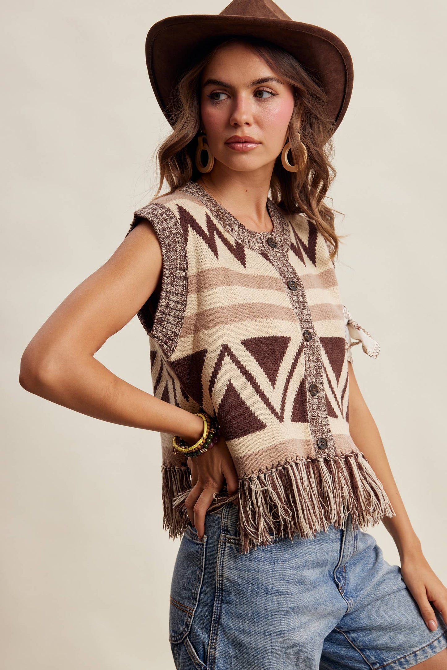 Western Fringe Knit Sweater Vest
