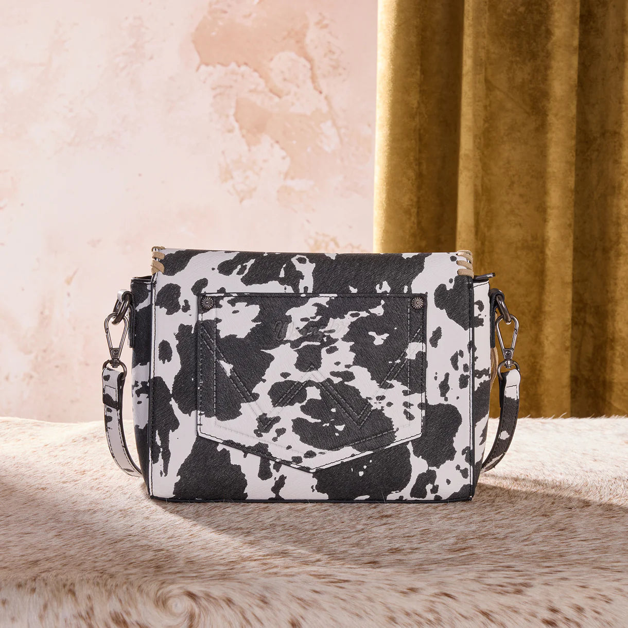 Wrangler Cow Print Fringe Crossbody Bag