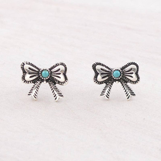 TIPI Brand Turquoise Semi Stone Bow Earrings: Turquoise/Silver