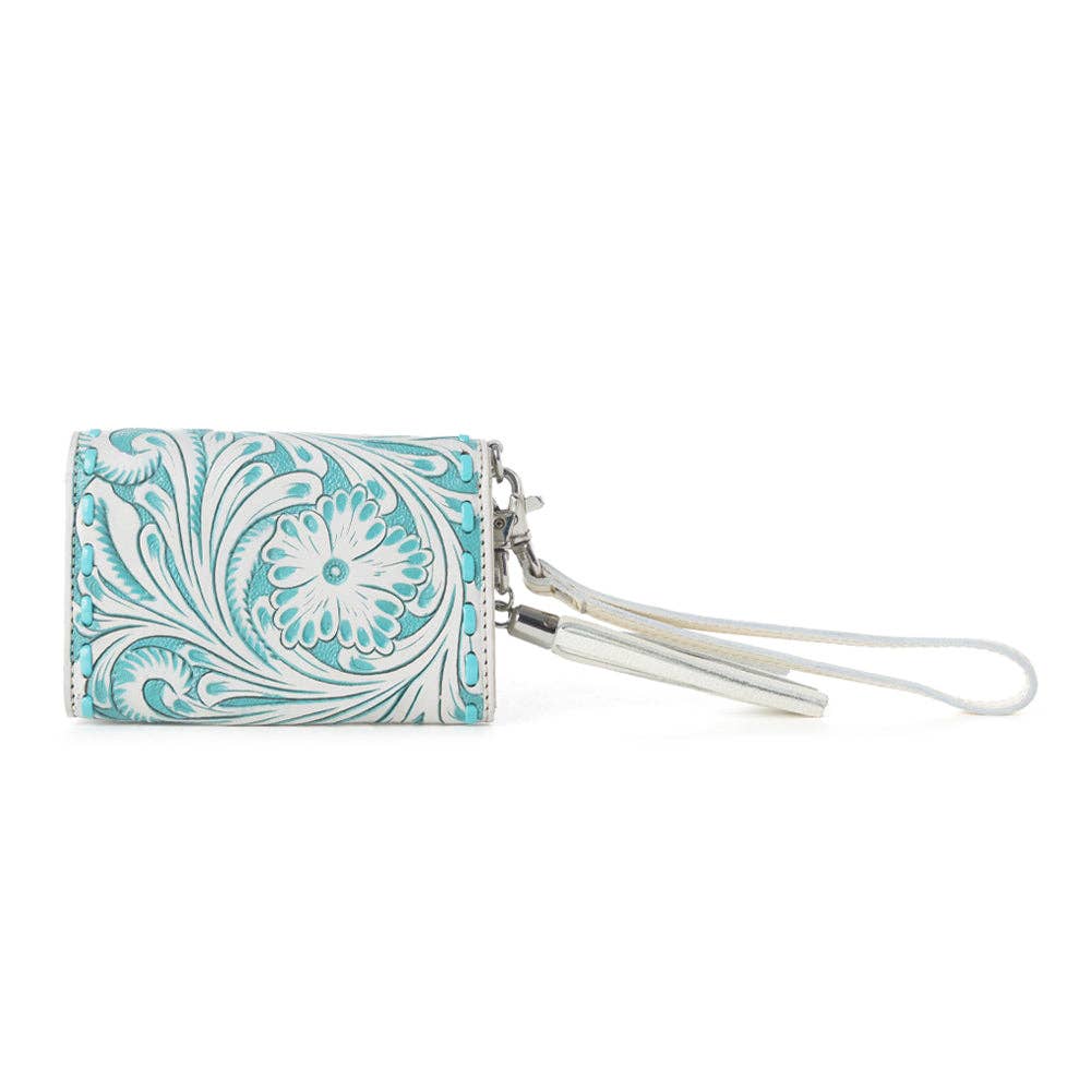 Myra Elise Handtooled Leather Wallet in Western Cyan: Western Cyan