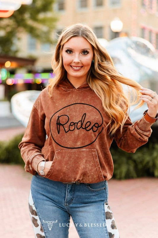 Camel Mineral Wash Rodeo Embroidered Detail Hoodie