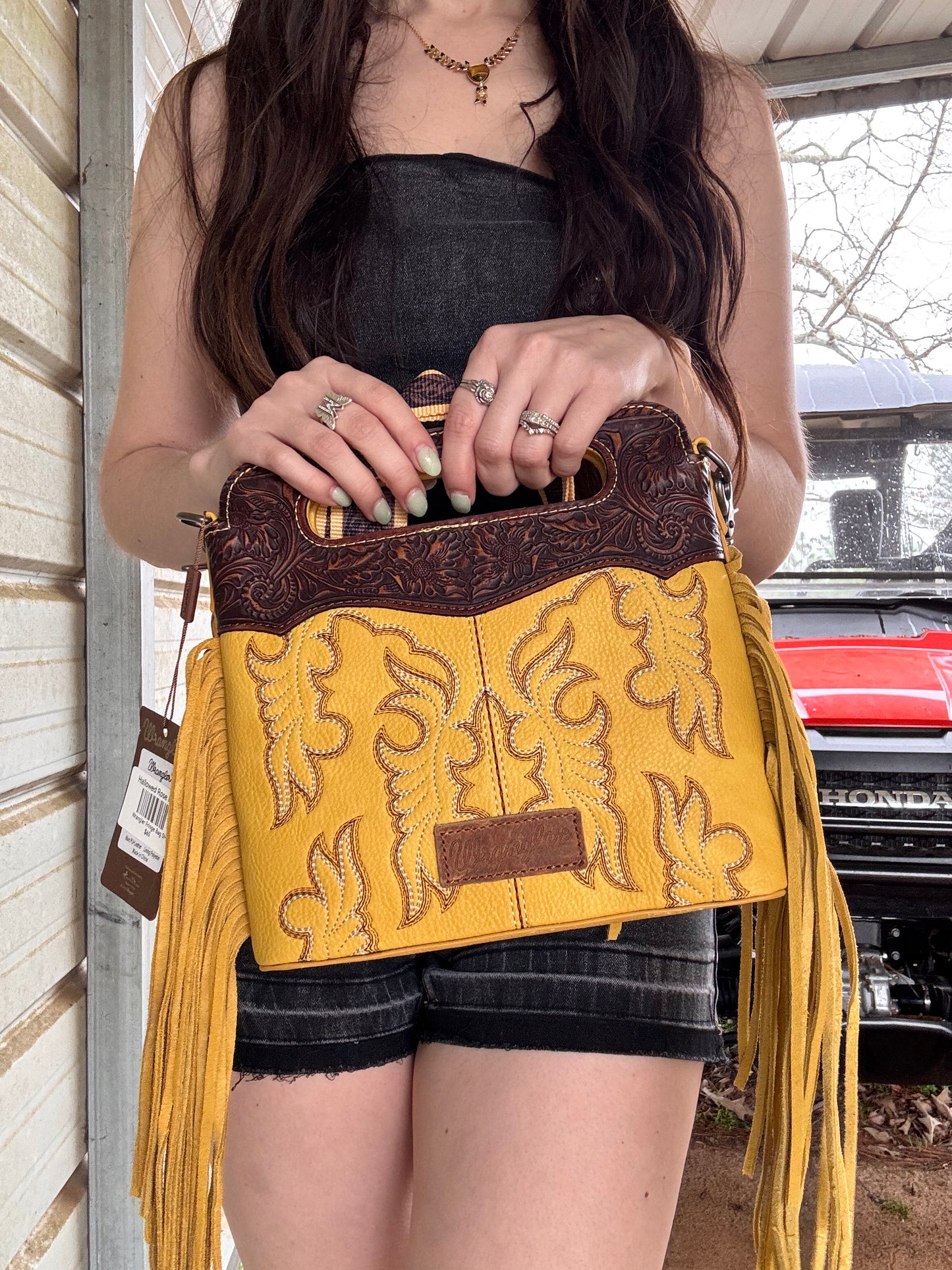Wrangler Top Handle Embroidered Fringe Tote/Crossbody