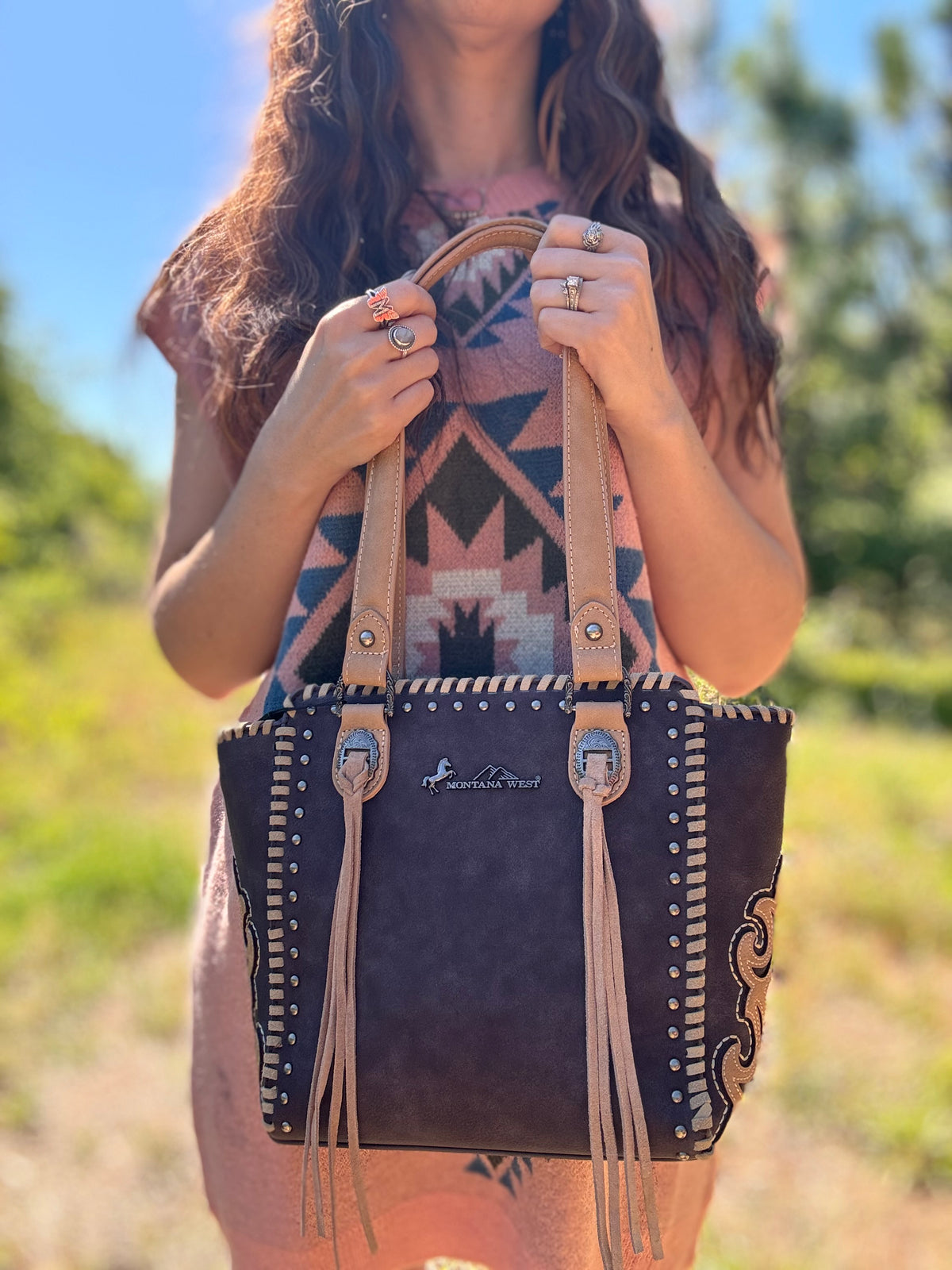 Montana West Western Tassel Studded Tote Bag
