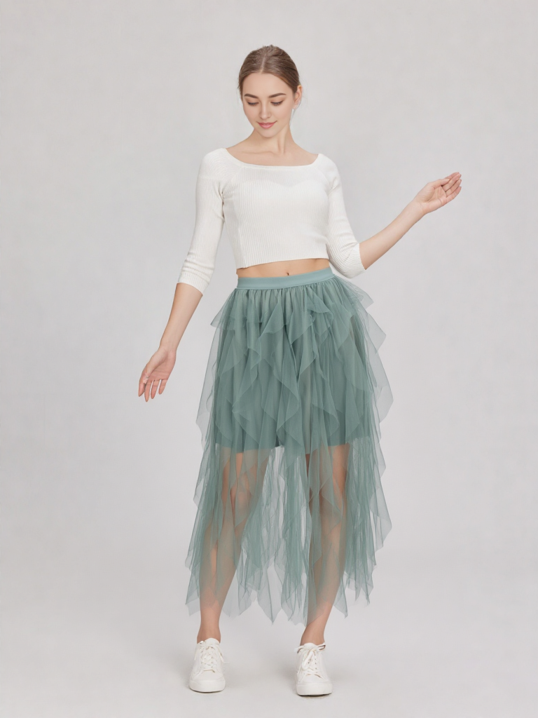 Layered Tulle Waterfall Midi Skirt