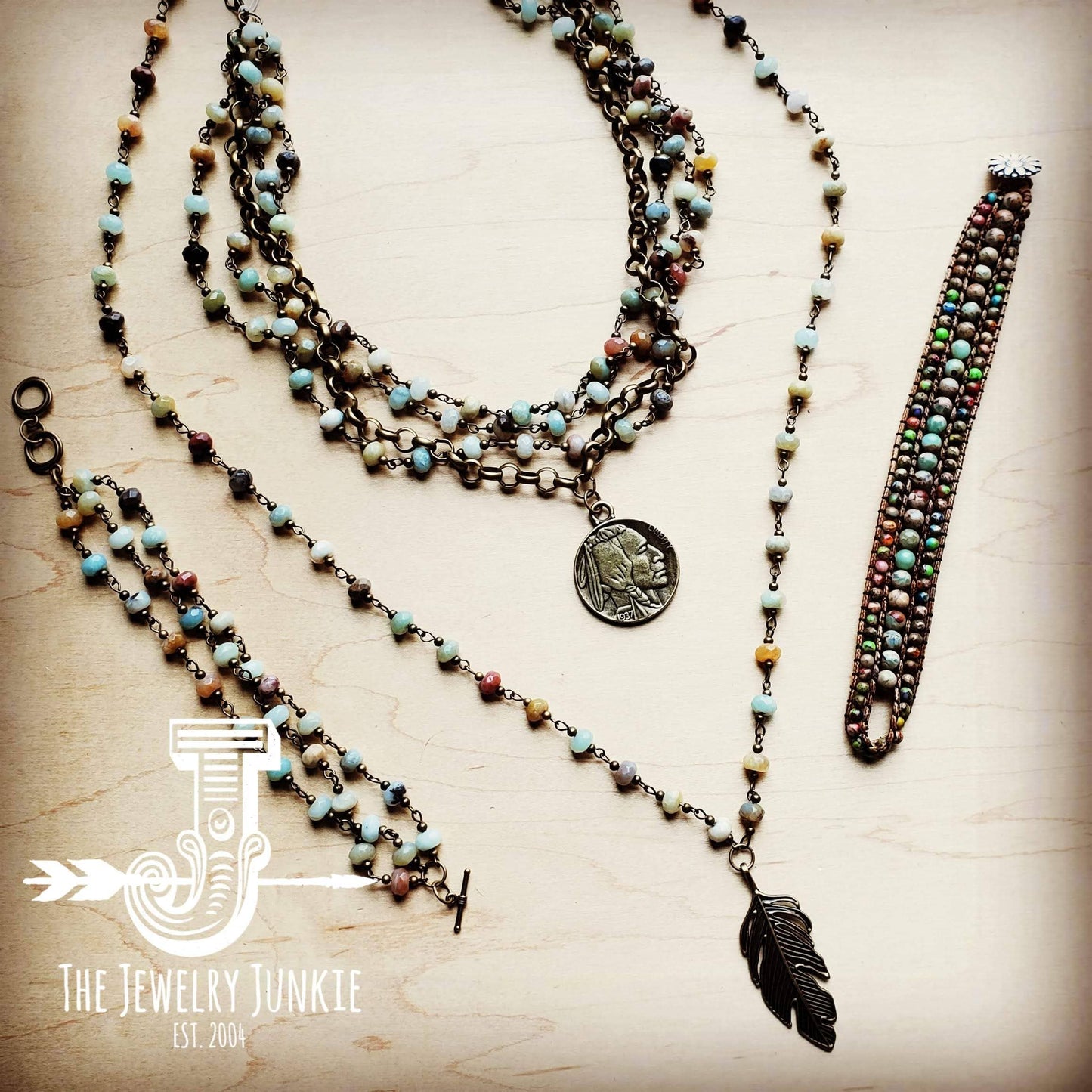 Amazonite & Antique Gold Indian Head Coin Necklace