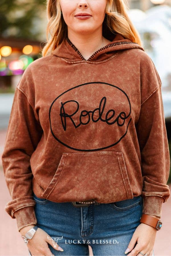 Camel Mineral Wash Rodeo Embroidered Detail Hoodie