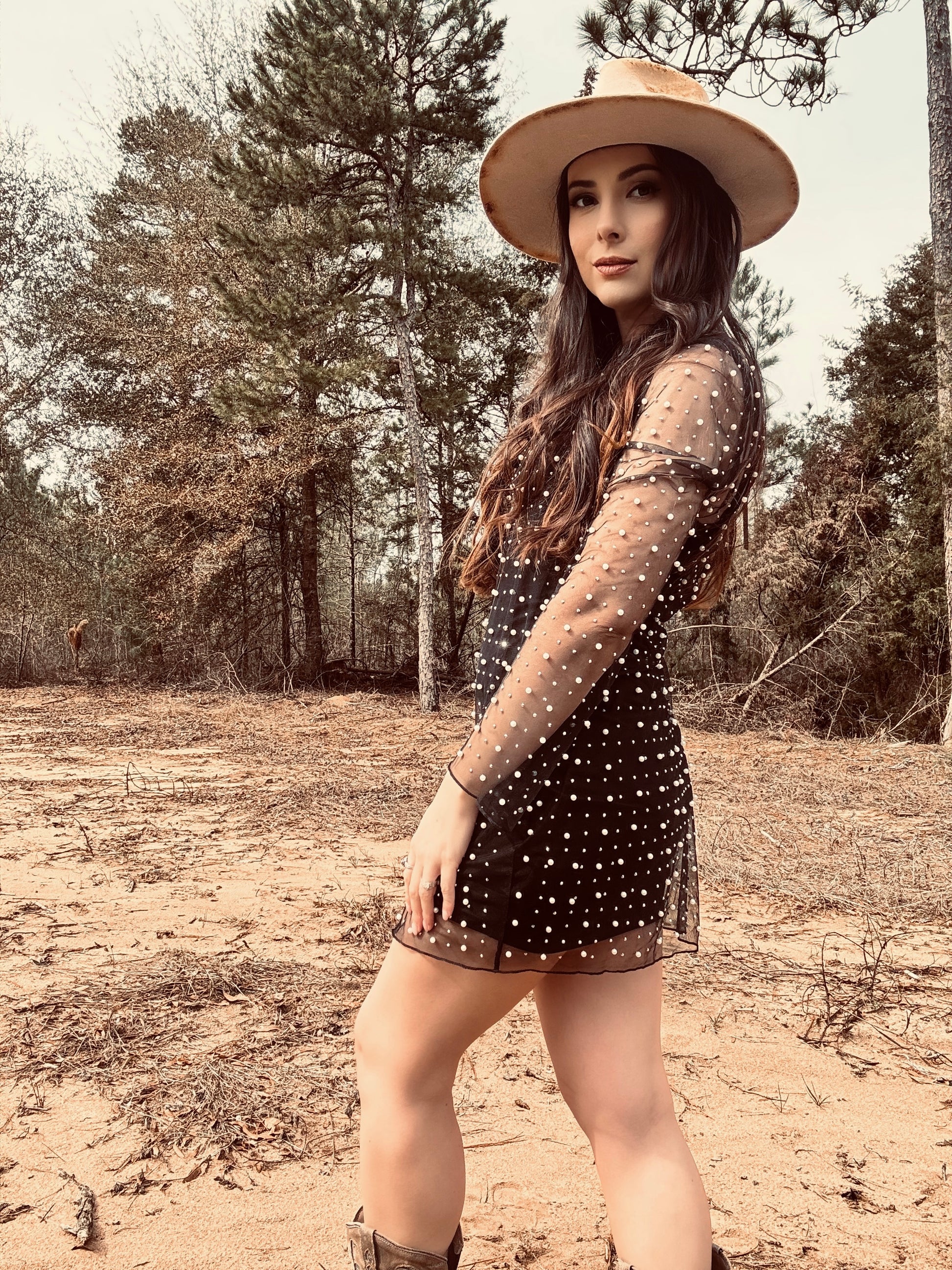 Midnight Pearl Mesh Dress