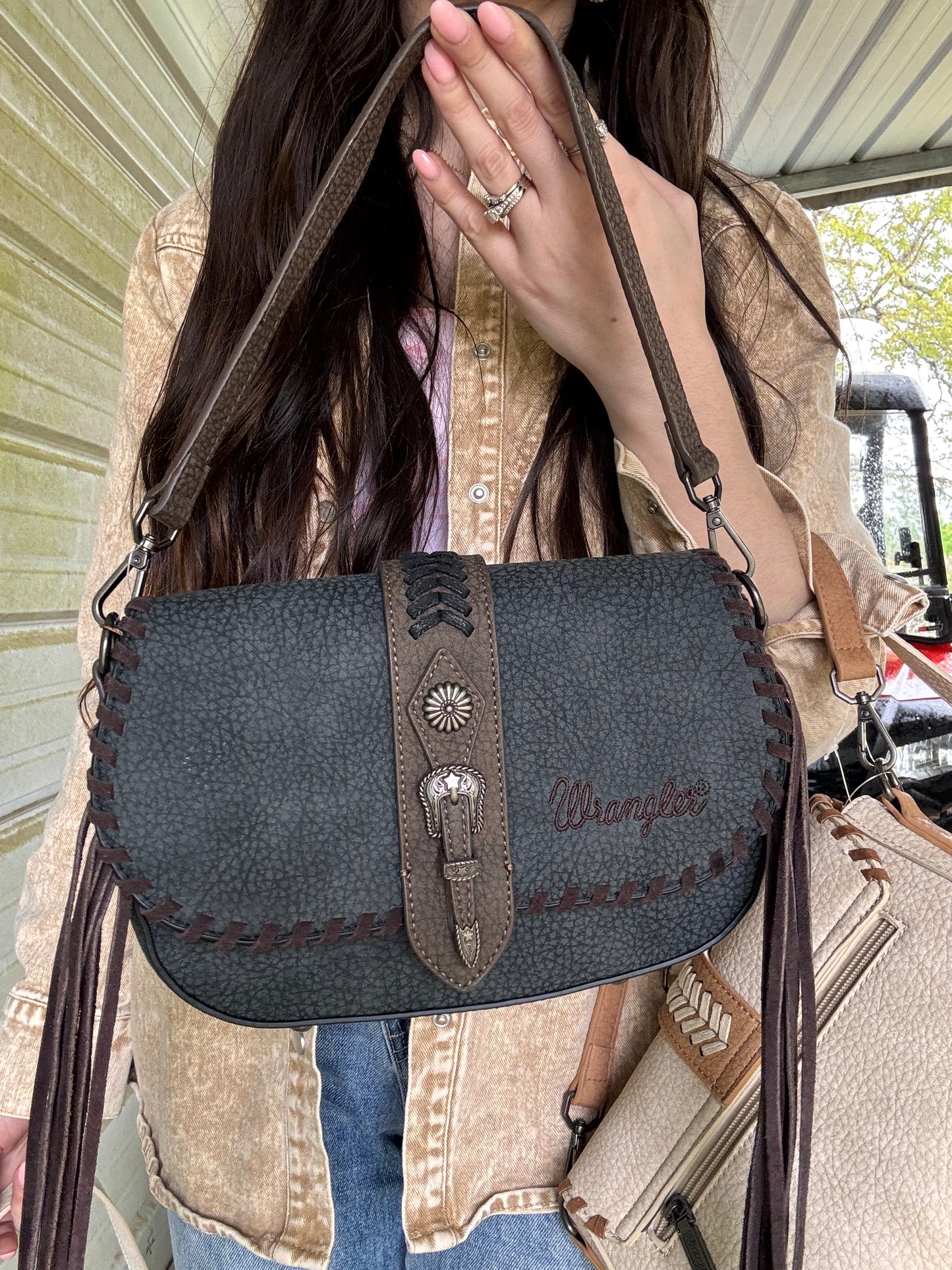 Wrangler Braided Tassel Saddle Crossbody Bag-Multiple Colors