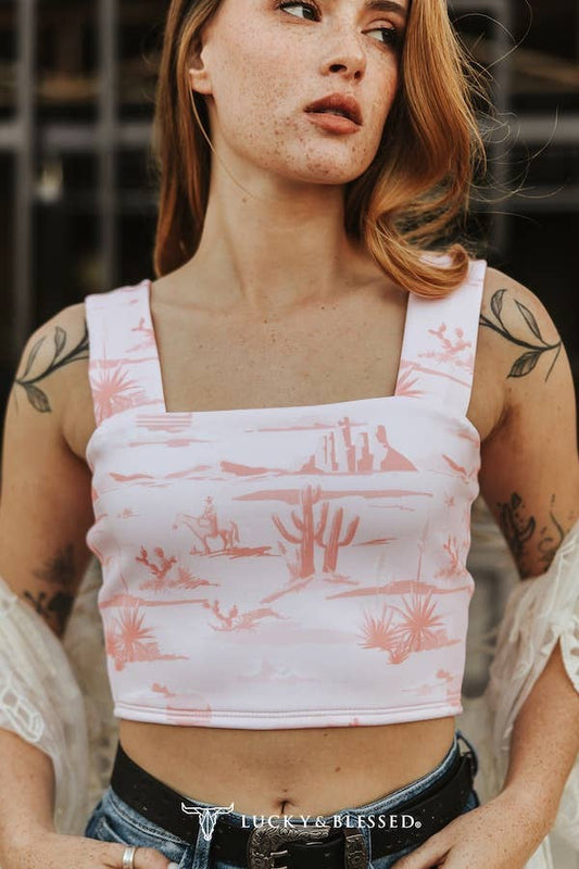 Blush Desert Scene Square Neck Crop Tank