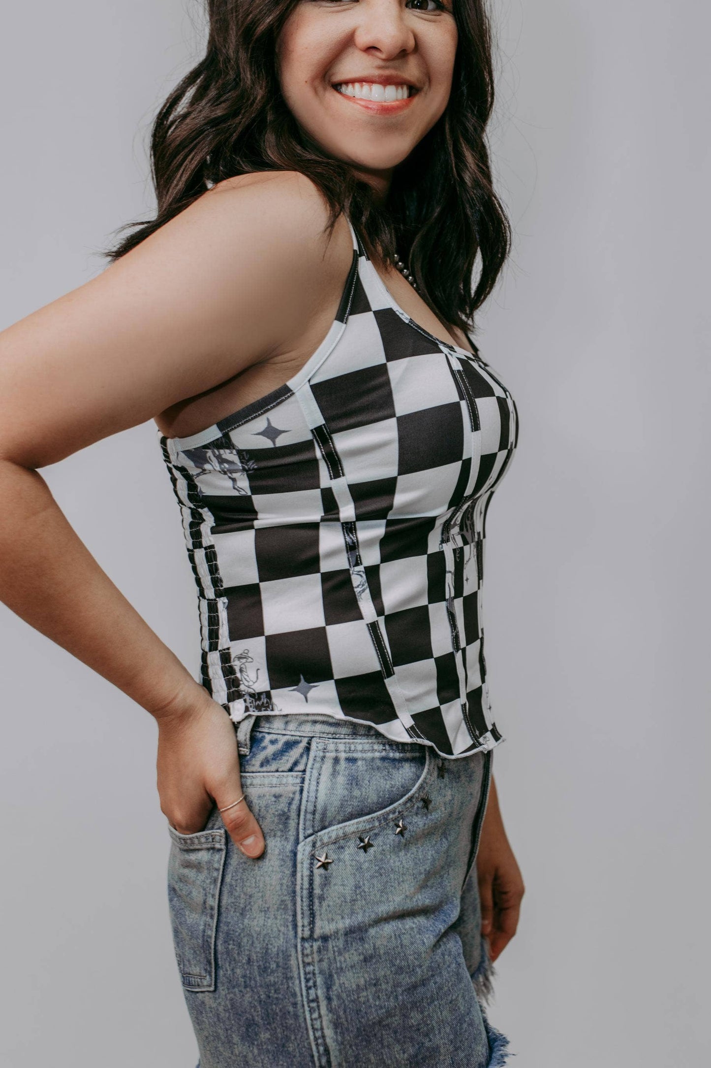 Checkered Corset Tank