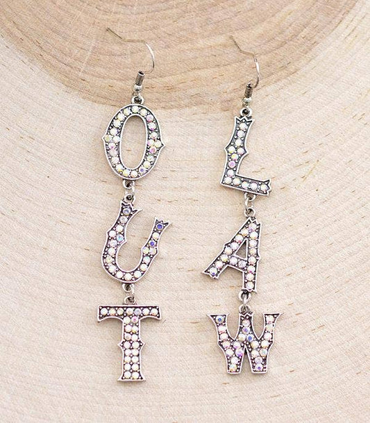 Rhinestone Outlaw Earrings: Silver/AB Stone