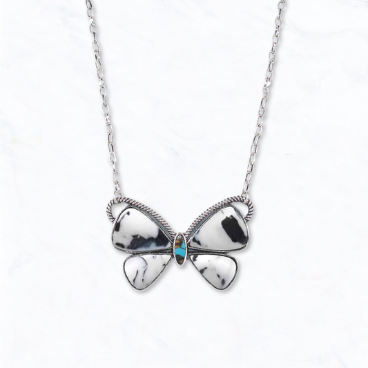 Western Inspired Marble Stone Butterfly Statement Necklace