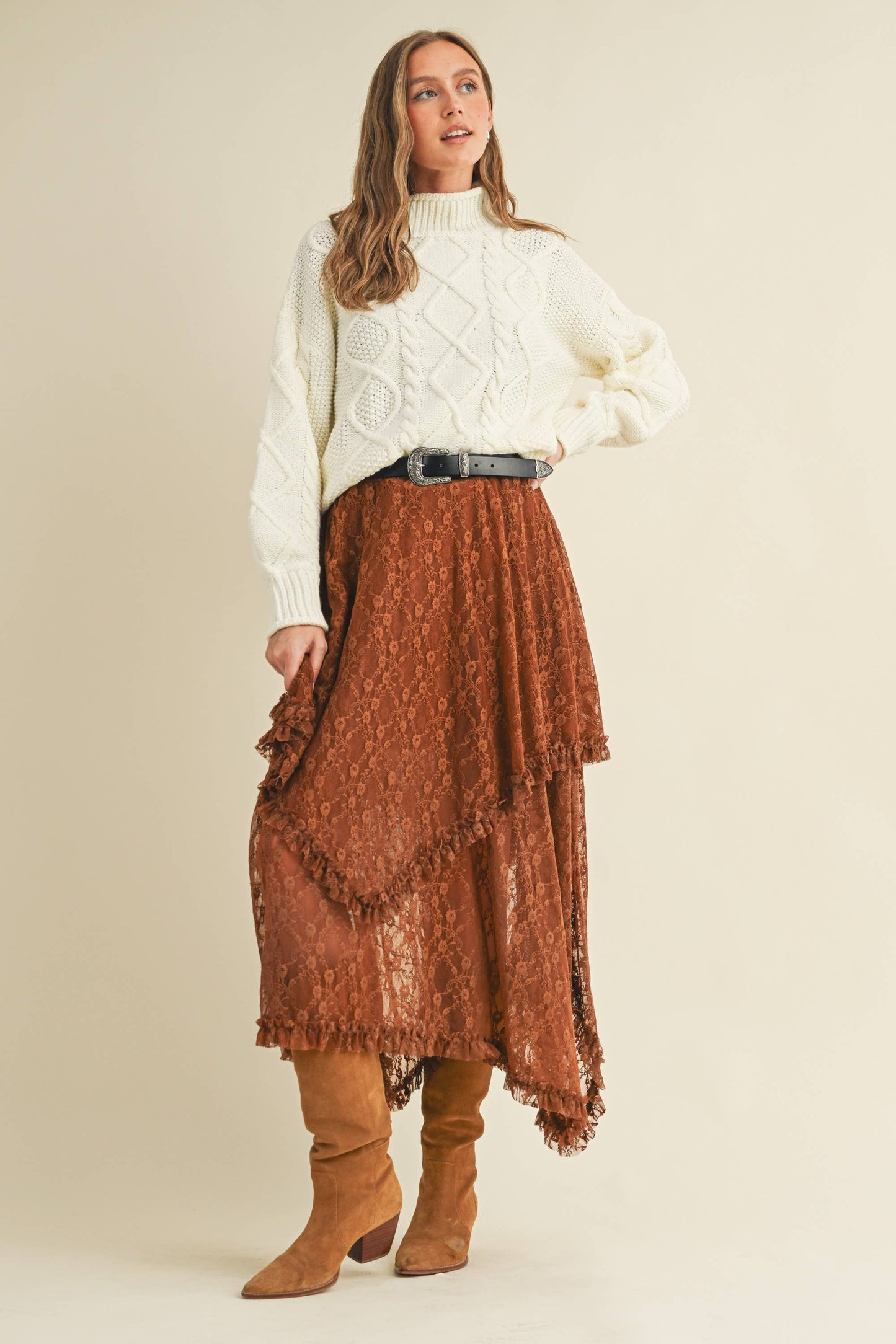 LAYERED FLORAL MIDI SKIRT
