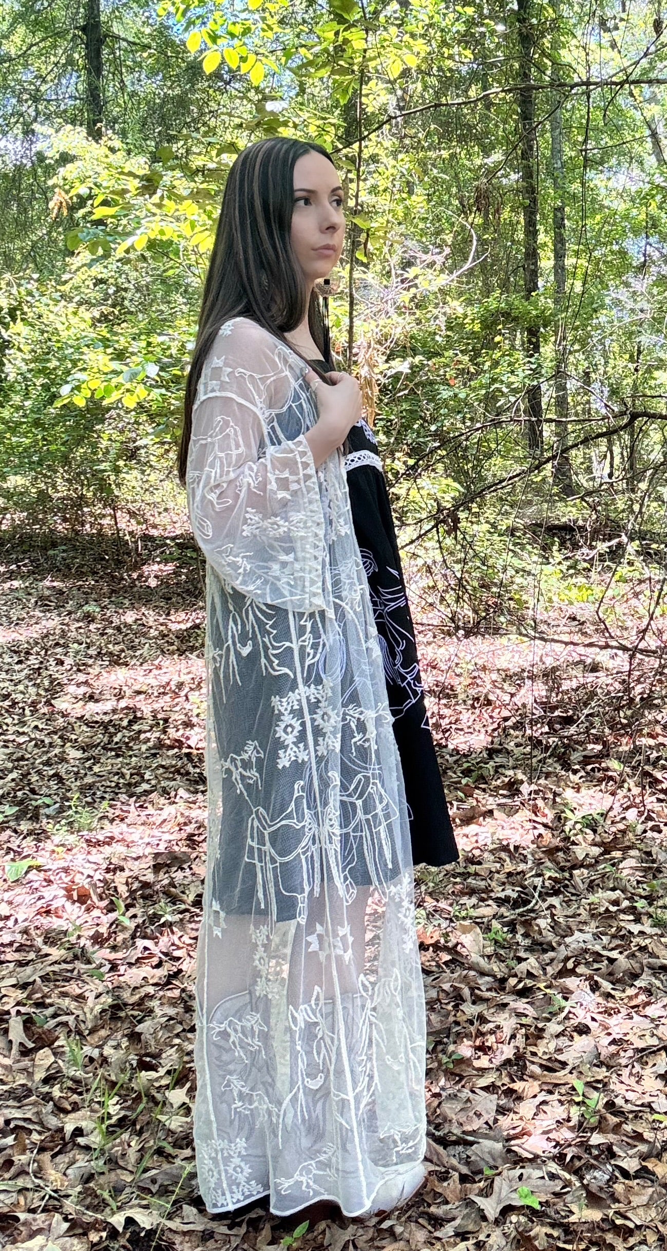 Ivory Western Embroidered Mesh Lace Duster