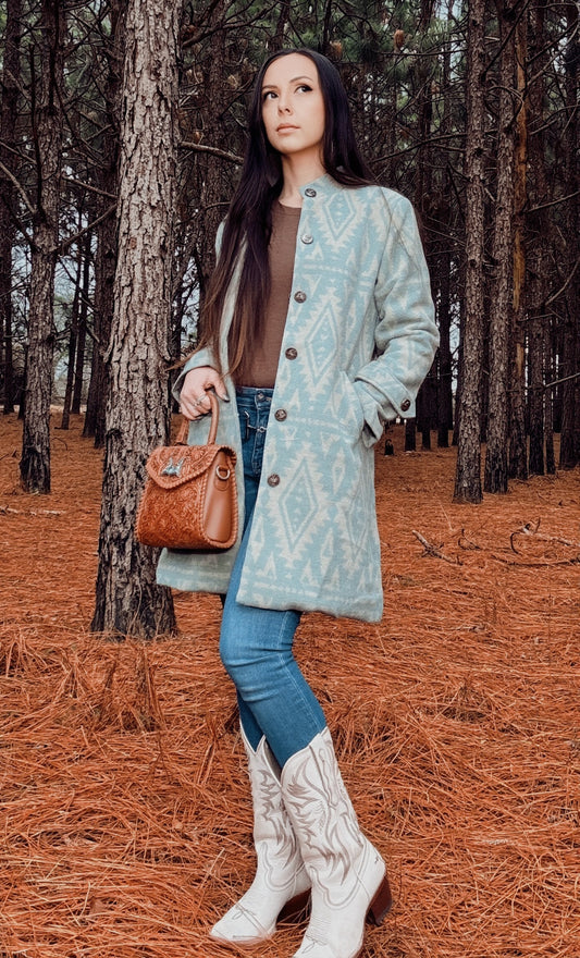 Vintage Cream Aztec Printed  Coat