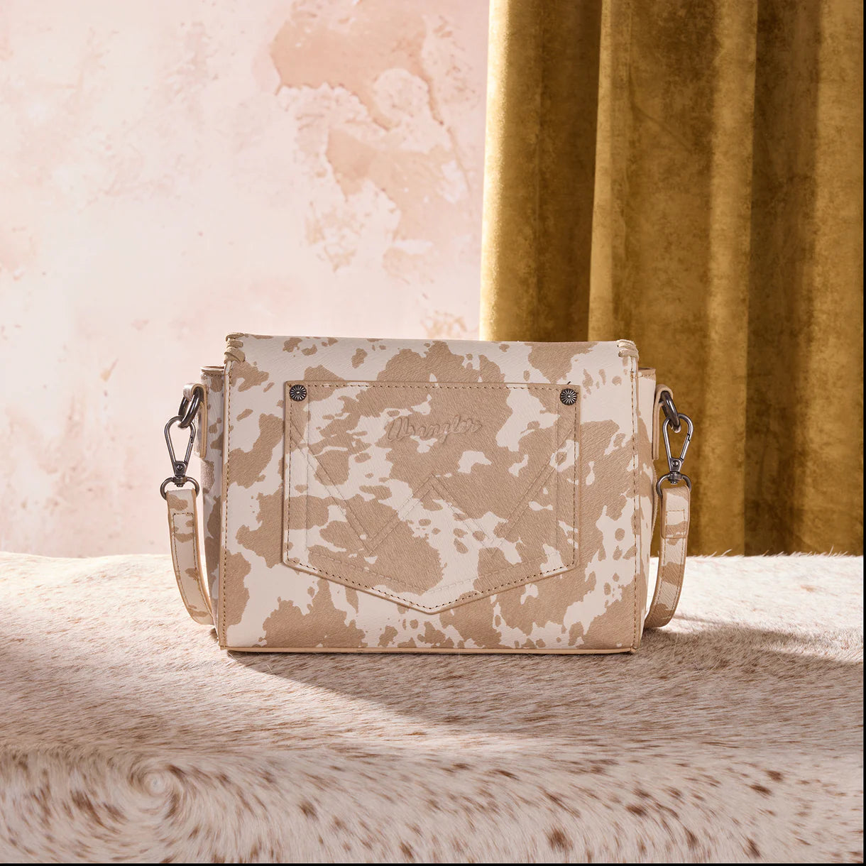 Wrangler Cow Print Fringe Crossbody Bag