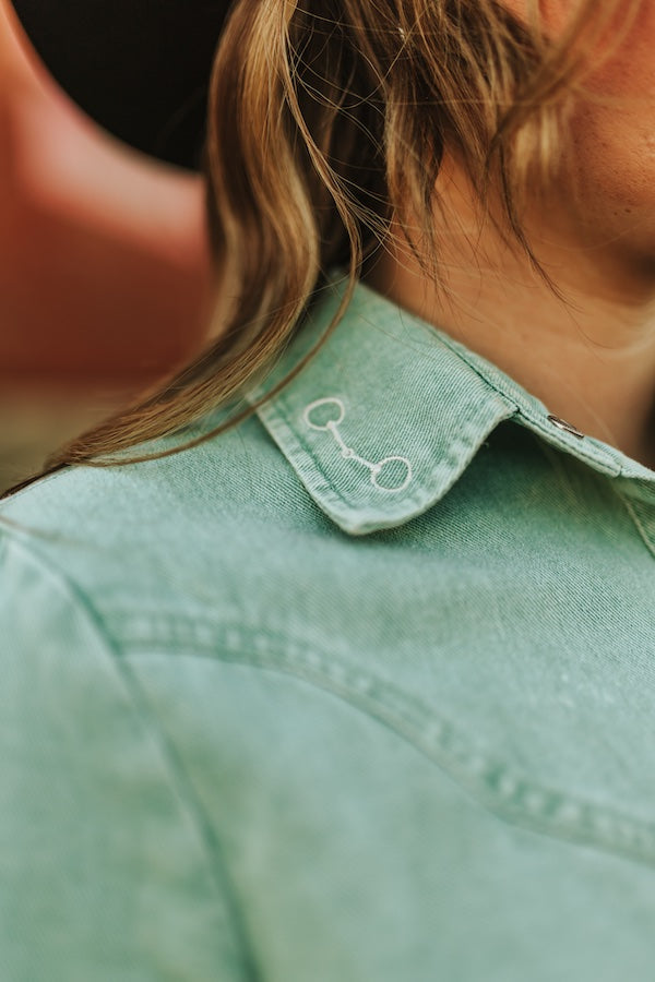 Bit & Bridle Sage Pearl Snap Western Button Down Top