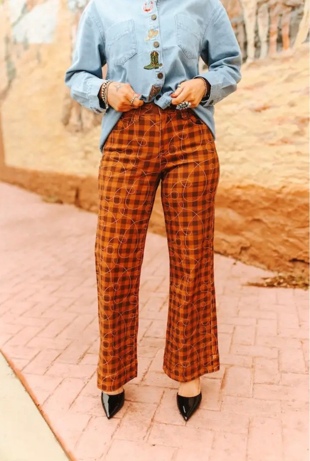 Yeehaw Plaid Wide-Leg Pants
