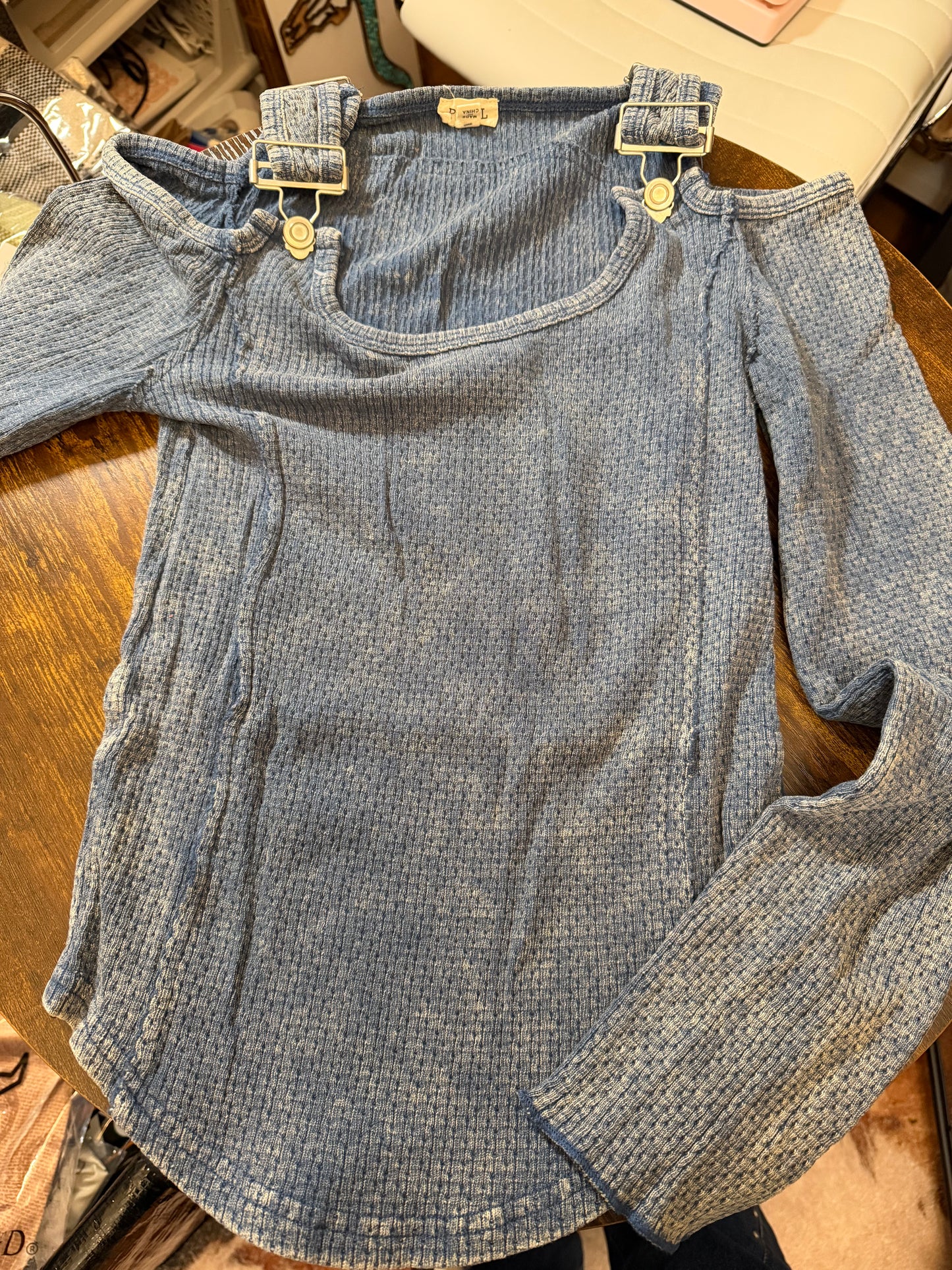 Vintage Washing Solid Buckle Open Shoulder Knit Thermal Top-Multiple Colors