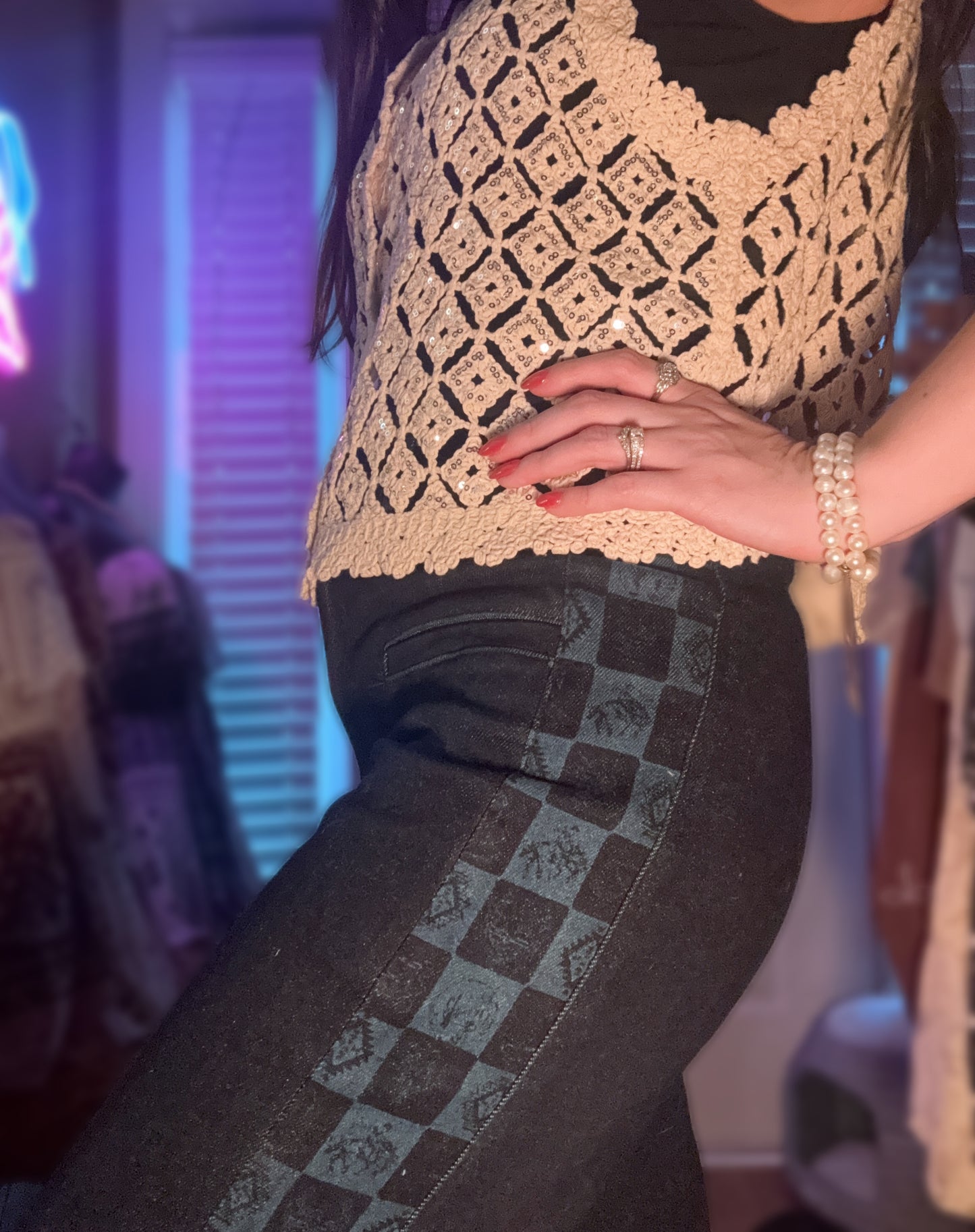 Wild Side Checker Wide Leg Jeans