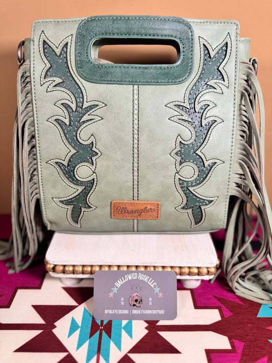 Wrangler Top Handle Boot Scroll Fringe Tote/Crossbody -Green
