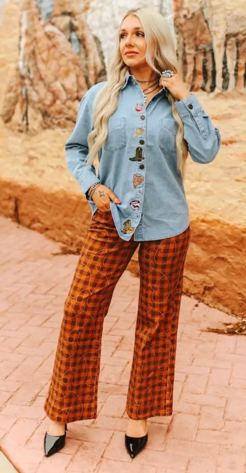 Yeehaw Plaid Wide-Leg Pants