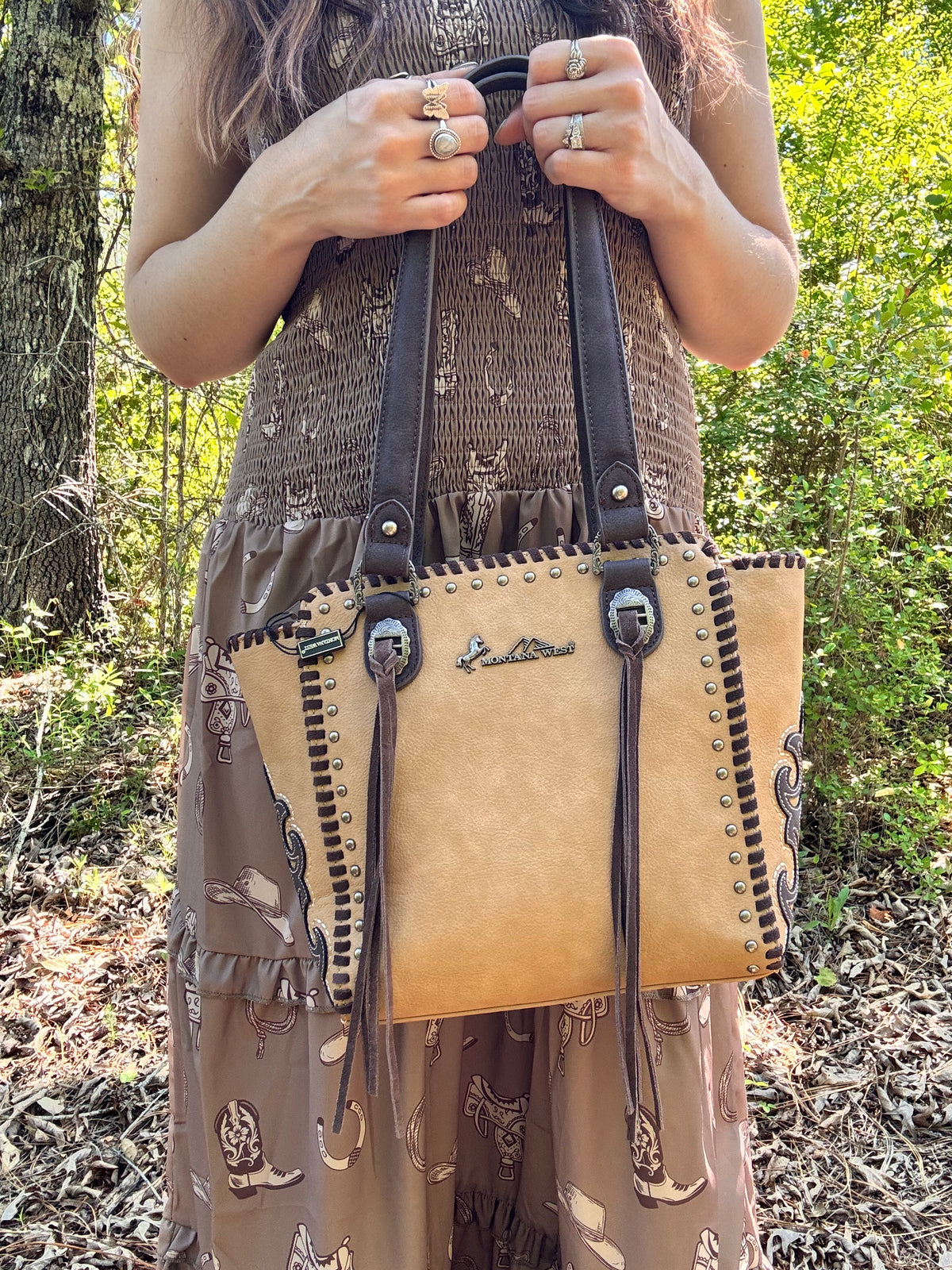 Montana West Western Tassel Studded Tote Bag