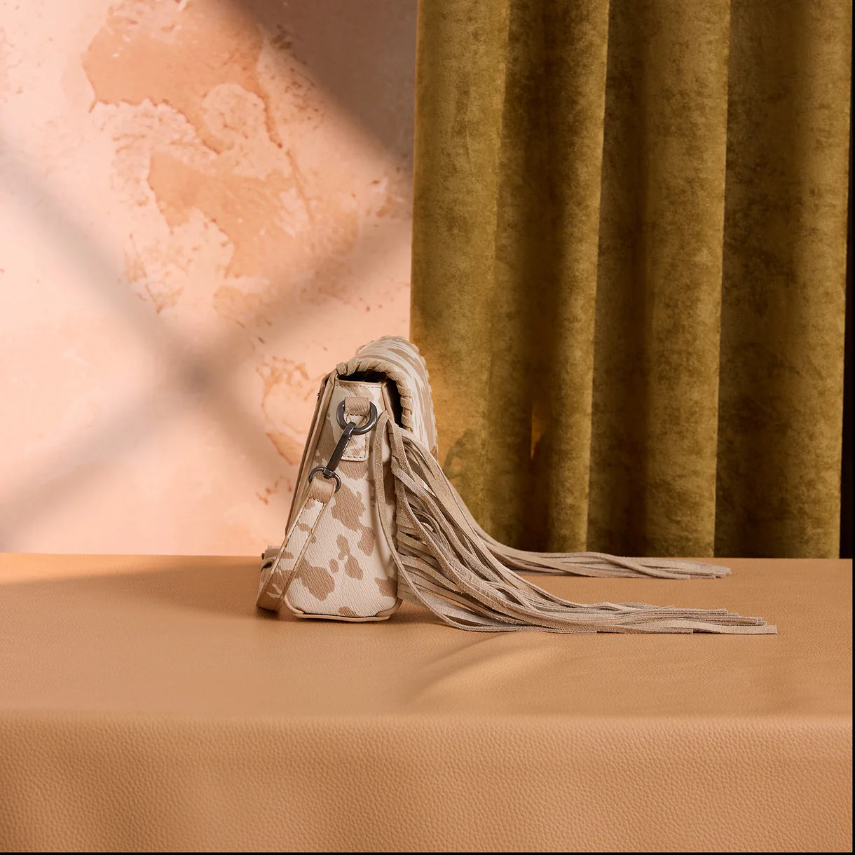 Wrangler Cow Print Fringe Crossbody Bag