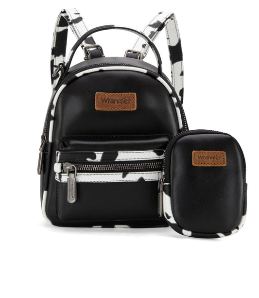 Wrangler Cow Print Trimmed Mini Backpack With Coin Pouch
