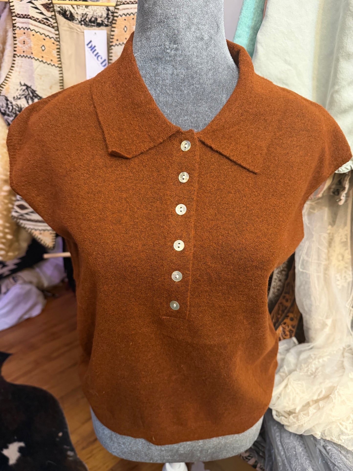 Cap Sleeve Collared Sweater Top