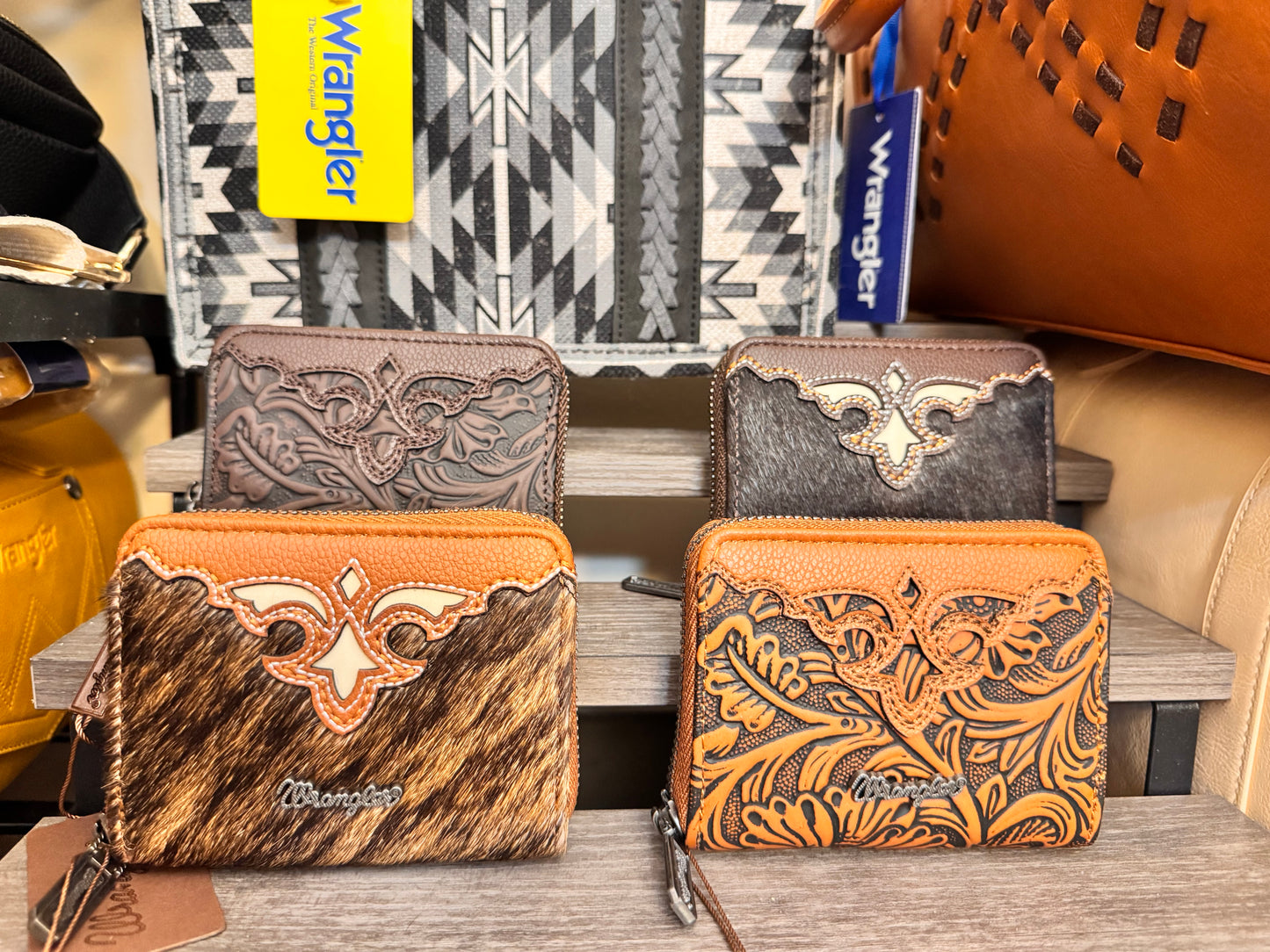 Wrangler Genuine Hair-On Cowhide Zip-Around Wallet