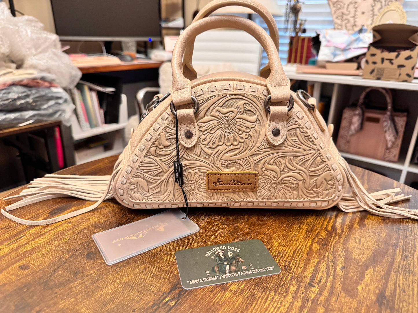 Montana West Tooled Floral Fringe Dome Satchel Bag