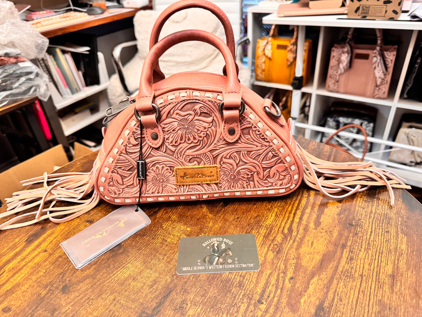 Montana West Tooled Floral Fringe Dome Satchel Bag