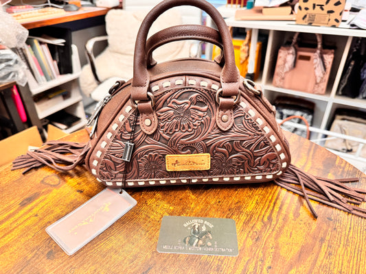 Montana West Tooled Floral Fringe Dome Satchel Bag