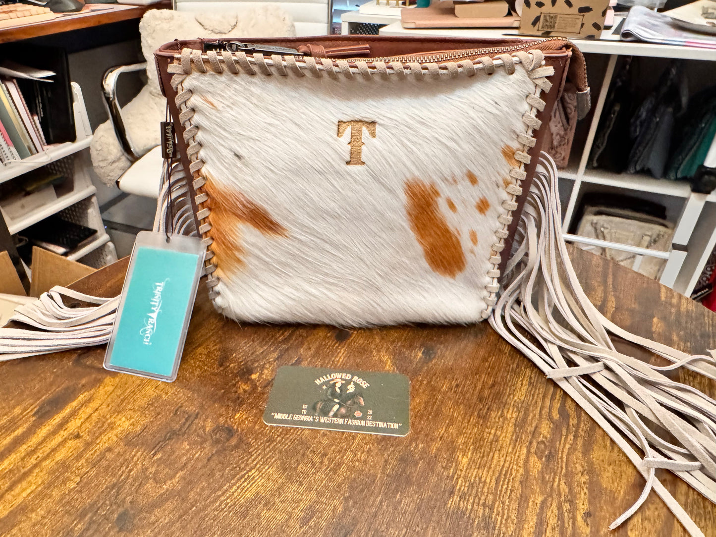 Trinity Ranch Cowhide Fringe Crossbody Bag