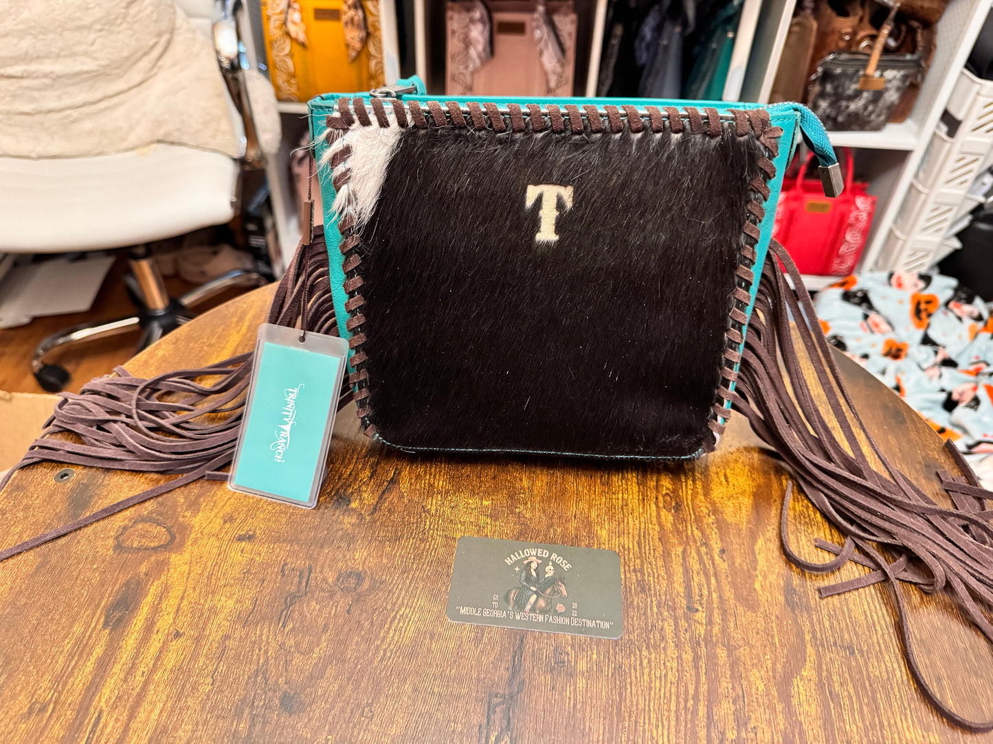 Trinity Ranch Cowhide Fringe Crossbody Bag