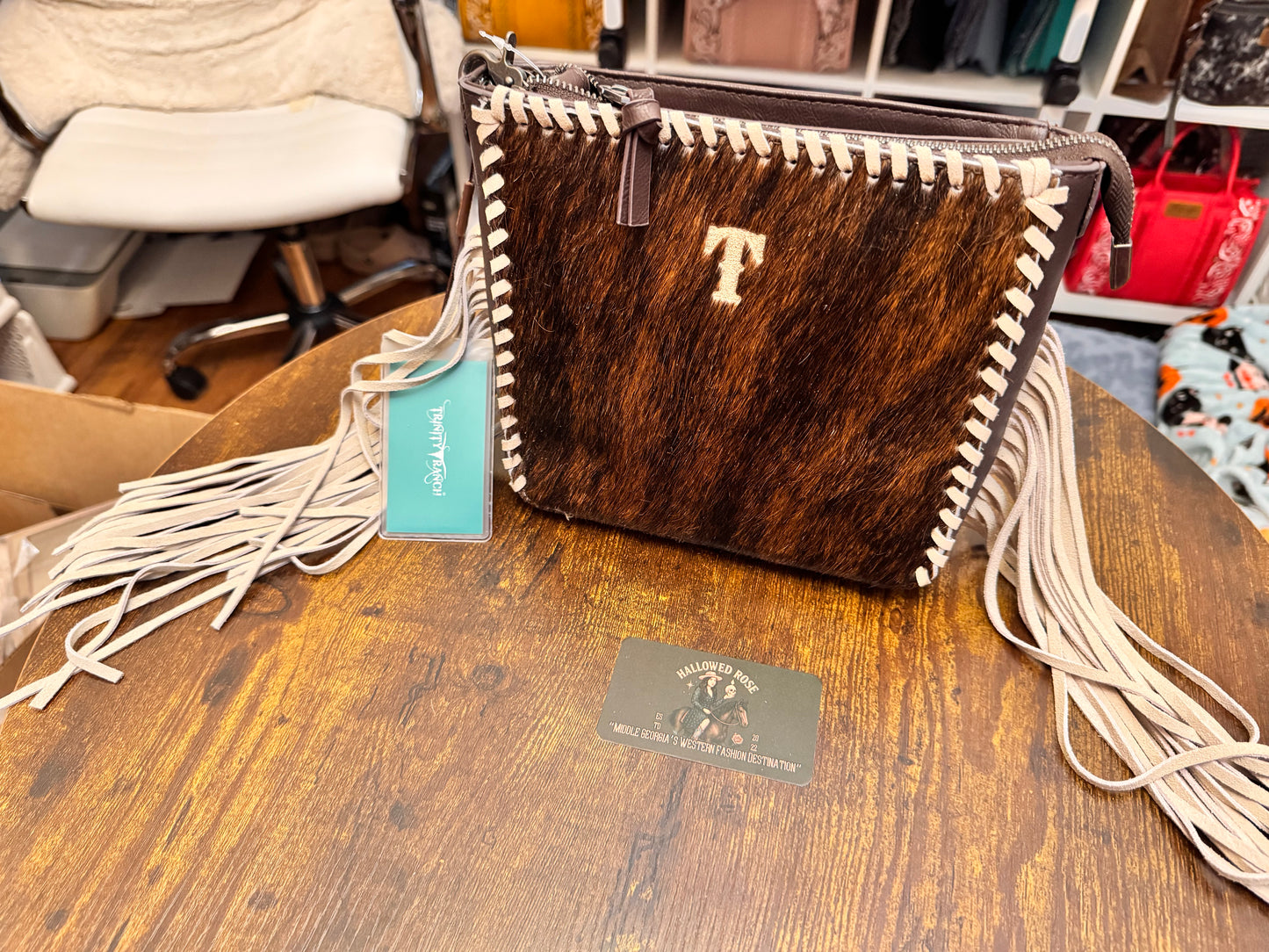 Trinity Ranch Cowhide Fringe Crossbody Bag