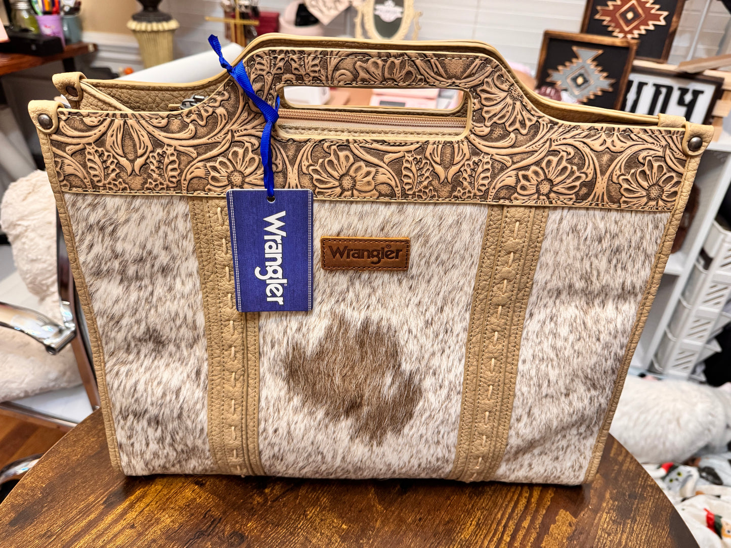 Wrangler Genuine Cowhide Carry-All Cowhide Large Tote/Crossbody