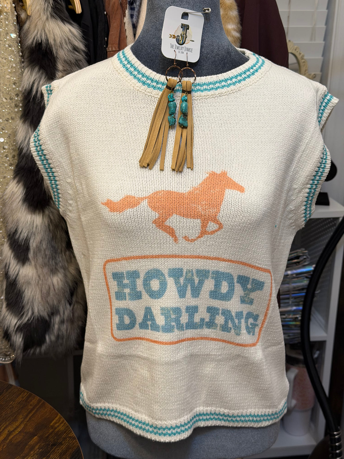 Cream Knit Howdy Darling Contrast Sleeveless Sweater Vest