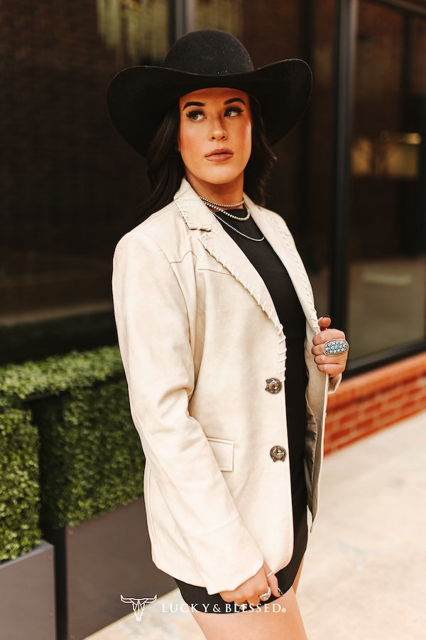 Ivory Faux Suede Western Yoke Blazer