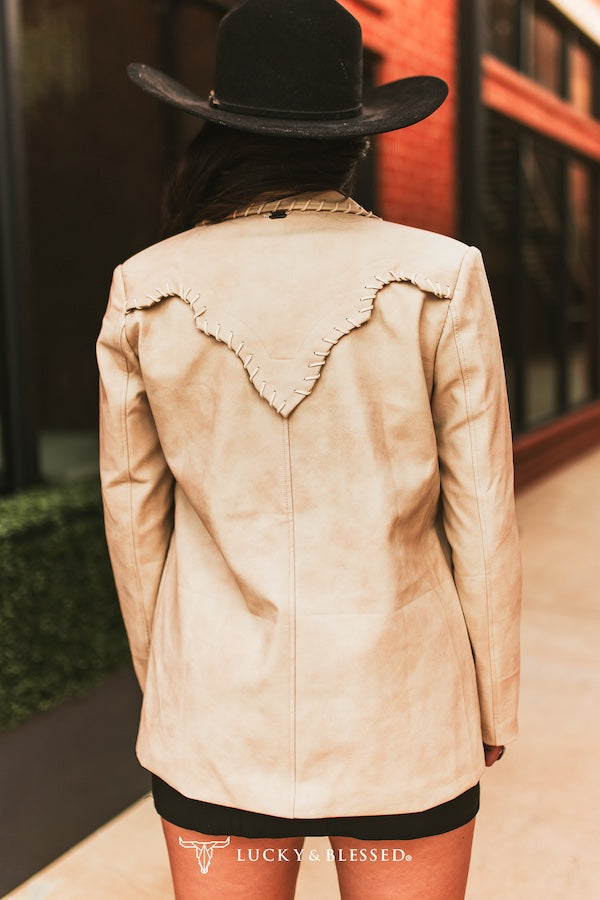 Ivory Faux Suede Western Yoke Blazer
