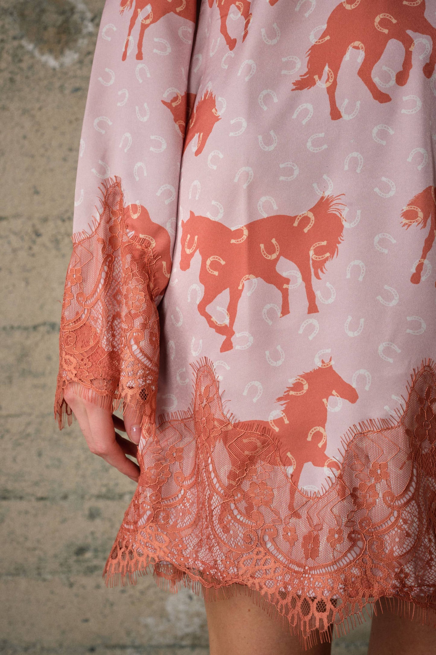Western Horse Print Satin Lace Dress