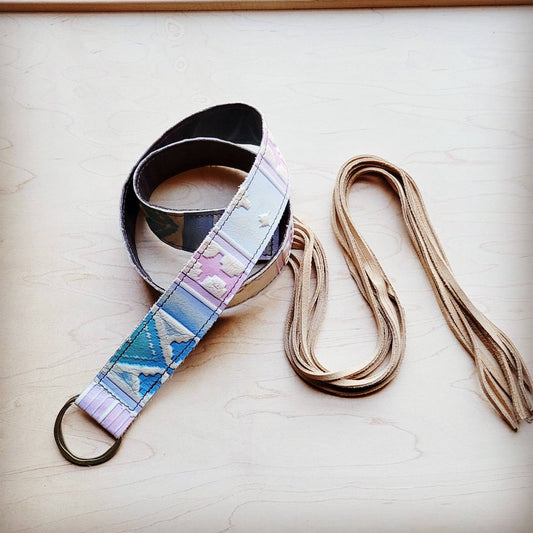 Pastel Navajo Leather Belt with Leather Fringe Closure