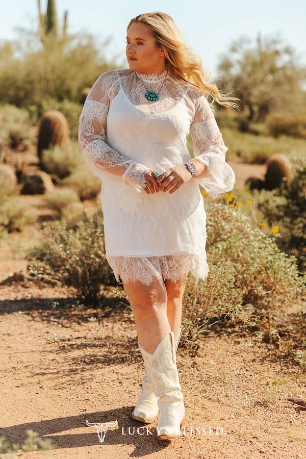 Ivory Lace Mock Neck Mini Dress