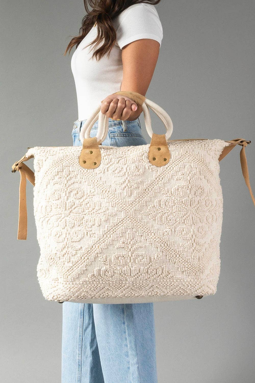 Cream Vintage Inspired Textured Tote